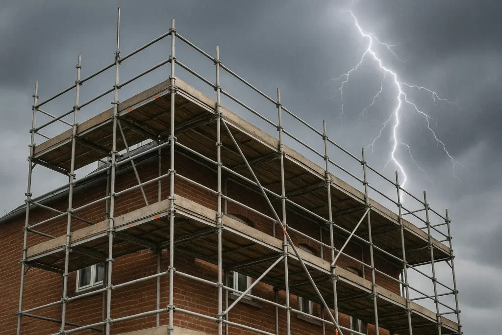 Temporäre Blitzschutzmaßnahmen im Gerüstbau