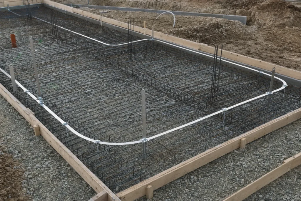 Erdungsanlage nach DIN 18014 vor dem Betonieren