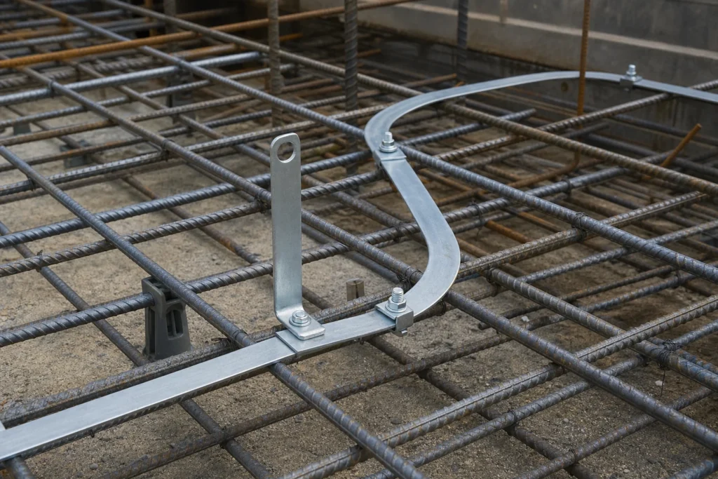 Fundamenterder mit Anschlussfahne auf einer Stuttgarter Baustelle