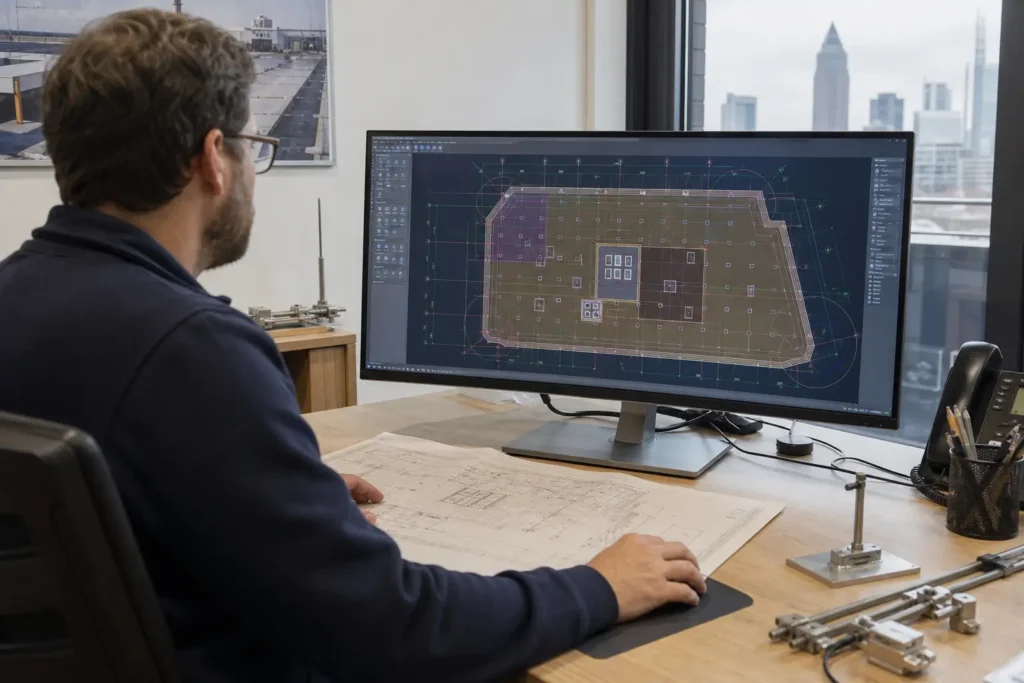 CAD-Planung einer Blitzschutzanlage für ein Frankfurter Bauvorhaben