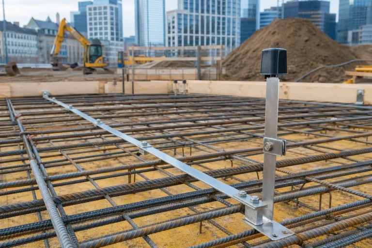 Fundamenterder mit Anschlussfahne auf einer Frankfurter Baustelle